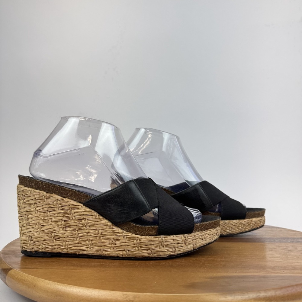 Womens Donald J Pliner Bosna Black Basket Weave Platform Wedge Sandals Size 8 M‎